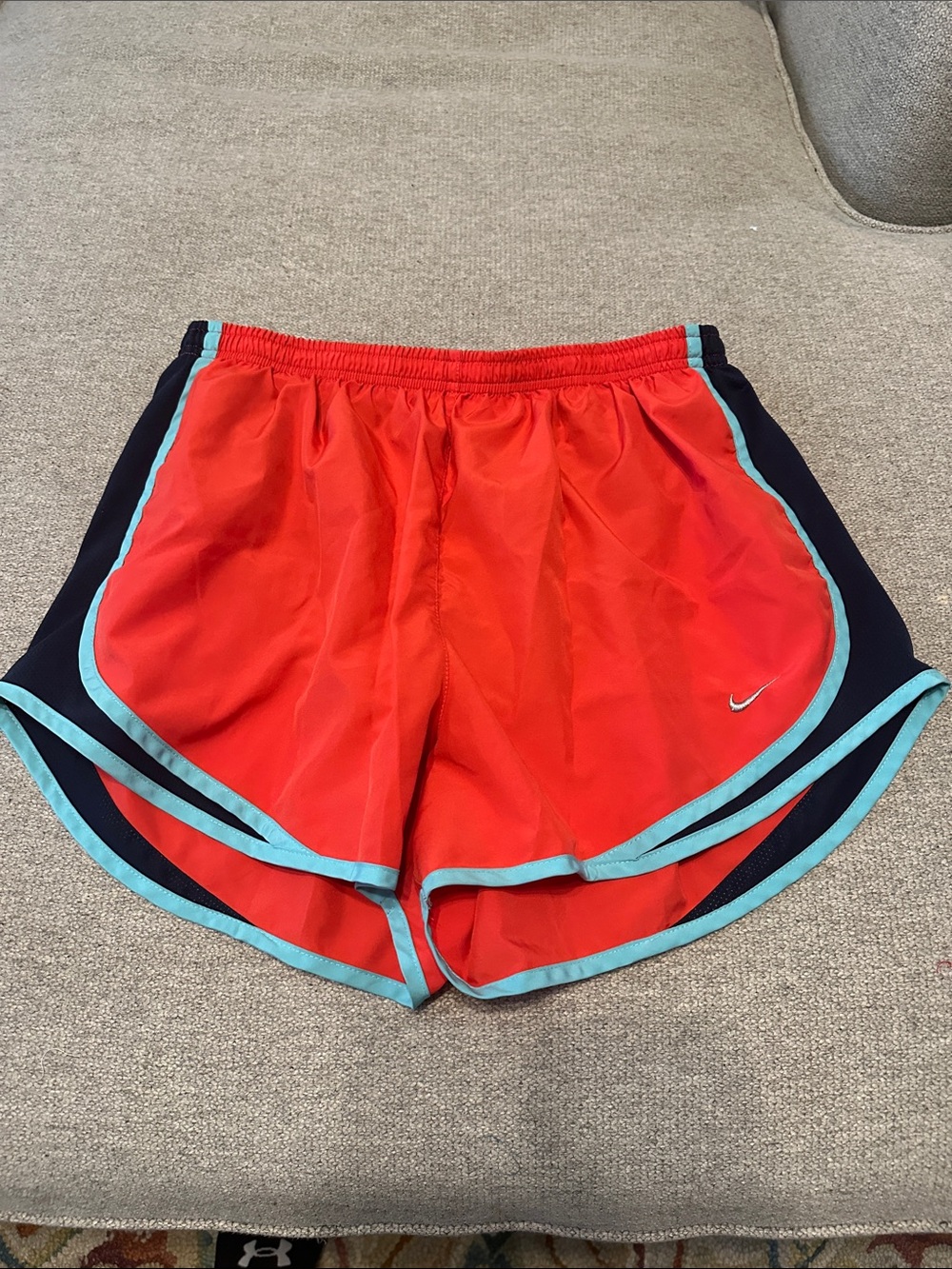 Nike Women’s LARGE DRI-FIT Red Athletic Shorts with Teal Trim